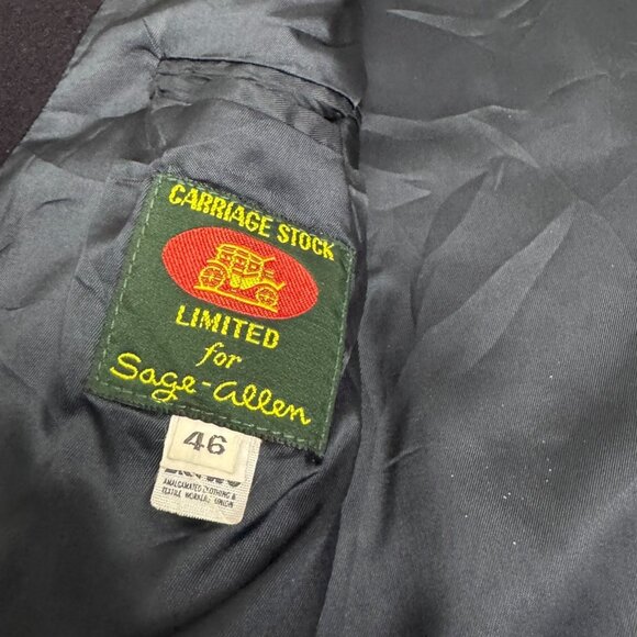 Vintage 80s CARRIAGE STOCK SAGE ALLEN Wool Designer Business Pea Coat Trench XL - Picture 6 of 9